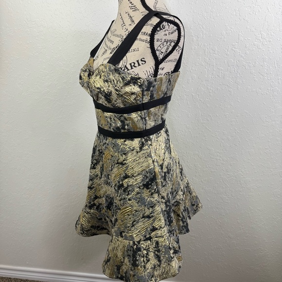 Prose & Poetry anthropologie ruffle flare Elegant Black and Gold Women's Dress - Picture 7 of 12